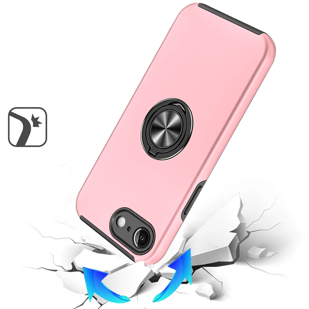 For Apple iPhone 16e Hybrid 360 Degree Rotatable Metal Invisible Ring Stand Holder Slim Fit Magnetic Car Mount Shockproof Case Cover