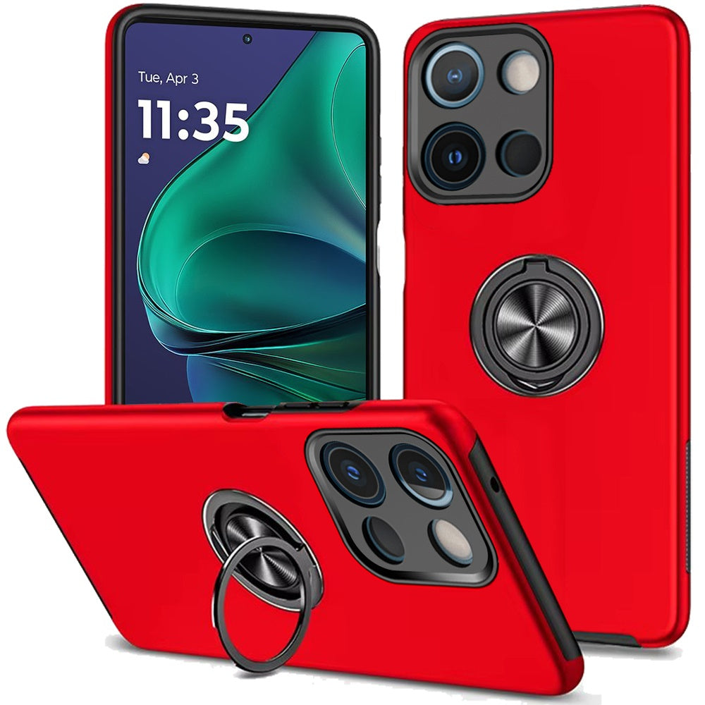 For Motorola Edge 2025 Hybrid 360 Degree Rotatable Metal Invisible Ring Stand Holder Slim Fit Magnetic Car Mount Shockproof Case Cover