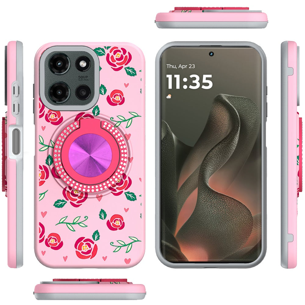 For Motorola Moto G Stylus 5G 2025 Pattern Design Hybrid with Invisible Ring Stand & Magnetic Back, Shockproof Protective Grip Case Cover