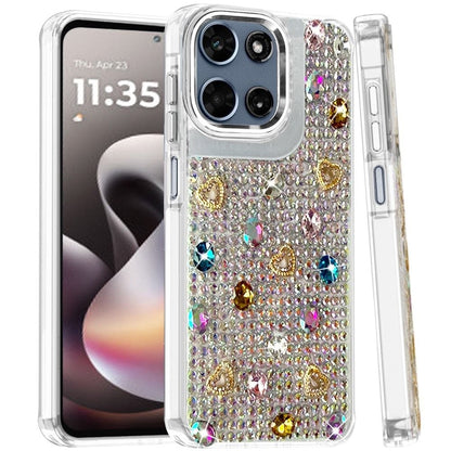 Phone Case for Motorola Moto G Stylus 5G 2026 /2025 Chrome Fashion Hybrid Bling Diamond Heart Rhinestone Decorative Stones Sparkling Embellished Design Cover