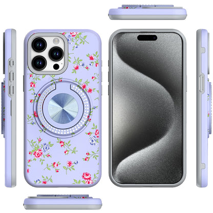 For Apple iPhone 14 /13 Pattern Design Hybrid with Invisible Ring Stand & Magnetic Back, Shockproof Protective Grip Case Cover