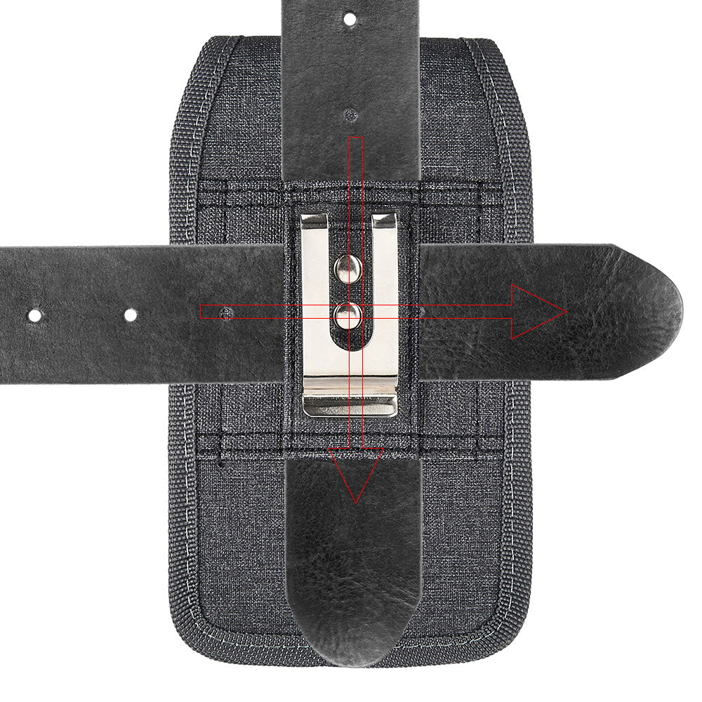 For Apple iPhone 16 Pro (6.3") Universal Vertical Fabric Case Holster with Dual Credit Card Slots, Belt Loop & Carabiner Carrying Phone Pouch [Black]