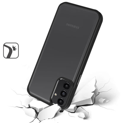 For Samsung Galaxy A15 5G Slim Fit Hybrid Transparent Thick Acrylic with Metal Buttons Frame Protective Hard PC + TPU Shockproof Case Cover Black