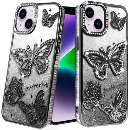 Phone Case for Apple iPhone 14 Butterfly Freedom Shimmer Glitter Thick TPU Shockproof Anti Slip Durable Protective Design Cover