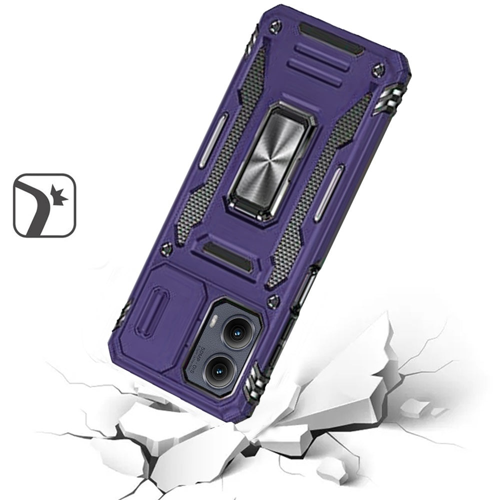For Apple iPhone 16e Tough Hybrid Case with Movable Camera Window & Metal Ring Stand Shockproof Case Cover Dark Purple