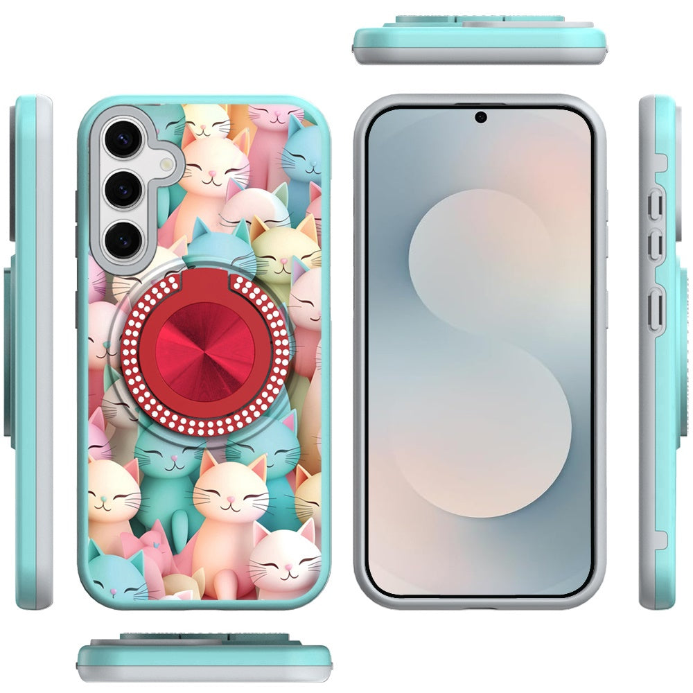 For Samsung Galaxy S26+ / S26 Plus Pattern Design Hybrid with Invisible Ring Stand & Magnetic Back, Shockproof Protective Grip Case Cover