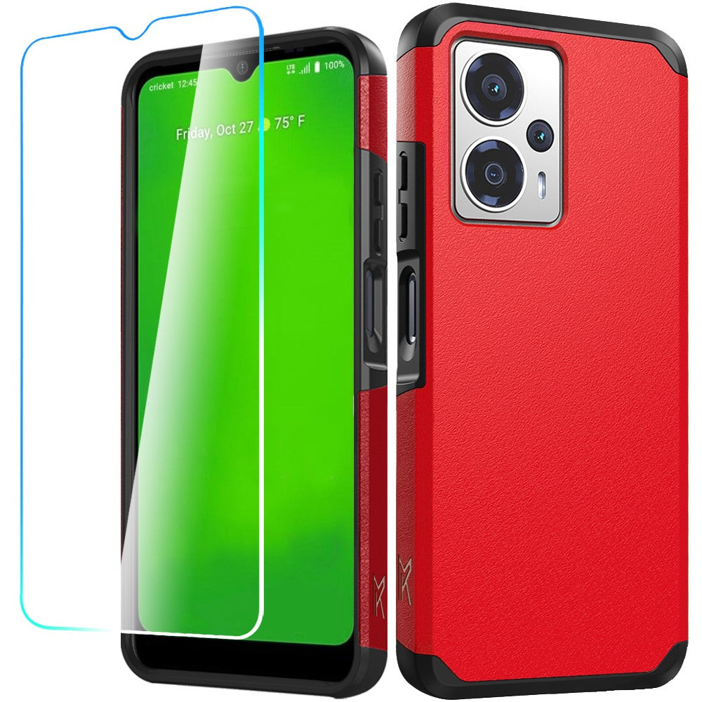 For Cricket Outlast 5G (2024) Tough Shock Absorption Hybrid Dual Layer Hard PC TPU Rubber with Screen Protector Tempered Glass Case Cover