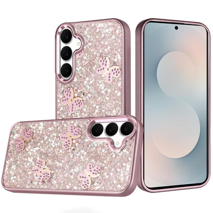 For Samsung Galaxy S25 Fan Edition /Galaxy S25 FE Cute Butterfly Crystal Diamond Glitter Case Sparkle Bling Frame Metallic Edges, Shimmer TPU Hybrid Case Cover