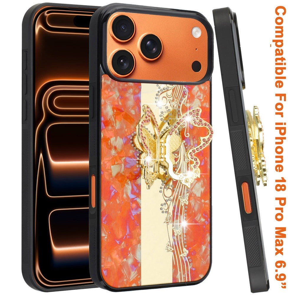 Phone Case for Apple iPhone 18 Pro Max Diamond 3D Fashion Floral Glitter Engraved Luxury Bling Hybrid Shockproof Chrome Edge Protective Grip Cover