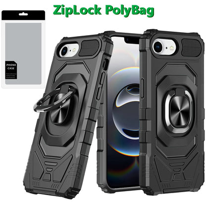 For Apple iPhone 17E /16E Hybrid Dual Layer with 360° Rotate Magnetic Ring Stand Holder Kickstand TPU Rugged PC Shockproof Case Cover