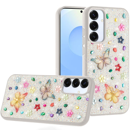 For Samsung Galaxy S25 /S24 Diamond Butterfly 3D Glitter Bling Design, Slim Hybrid Sparkle Protective Cover TPU for Women Girls Case Cover White