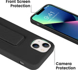 For Apple iPhone 15 (6.1") PU Leather Back Foldable Kickstand Hand Strap Stand Hybrid Heavy Duty Thin Slim Shockproof  Phone Case Cover