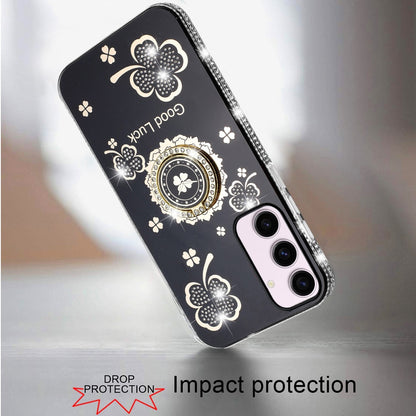 For Samsung Galaxy S21 Ultra Diamonds Bling All Around Edges Sparkly Glitter Hybrid Ring Stand Holder Fashion Good Luck Case Cover