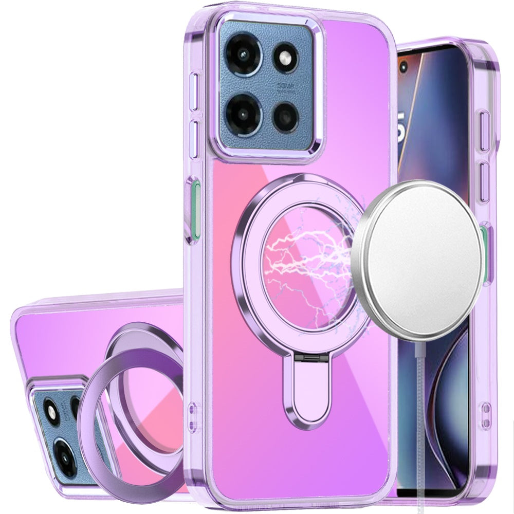 For Motorola Moto G Stylus 5G 2025 Chrome Hybrid with Rotating Magnetic Circle Ring Stand, Slim Shockproof Hybrid Case Cover