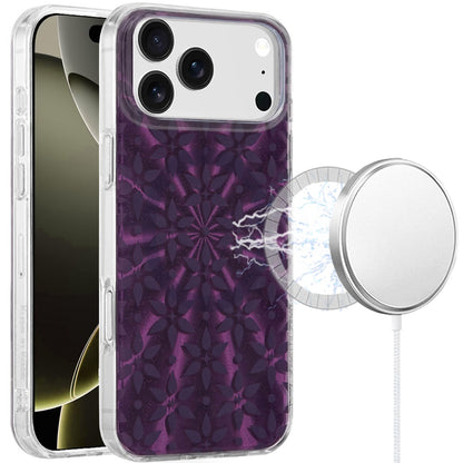 For Apple iPhone 17 Pro Max Stylish Pattern Fashion IMD Printed Design TPU Double Layer Slim Shockproof with Magnetic Back Case Cover Flowers Mandala Purple