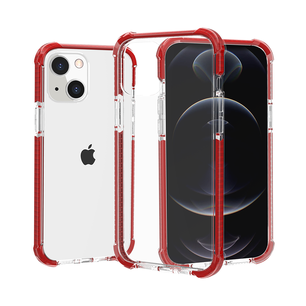 Phone Case for iPhone 14 Pro Max (6.7") Transparent Acrylic Shockproof Rugged Hybrid Heavy Duty Color Frame Raised Bezel Clear Durable Grip Cover Red