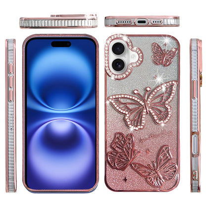 For Apple iPhone 17 (6.3") Luxury Butterfly Sparkle Glitter Diamond Crystal Rhinestone Shimmer Bling Plating Thick TPU Hard PC Case Cover