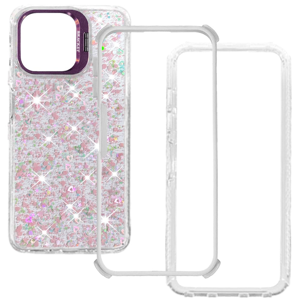 Phone Case for Motorola Moto G Play 5G 2026 Luxury Bling Scattered Glitter Hybrid Dual Layers with Integrated Camera Stand and Sparkle Finish Design Cover