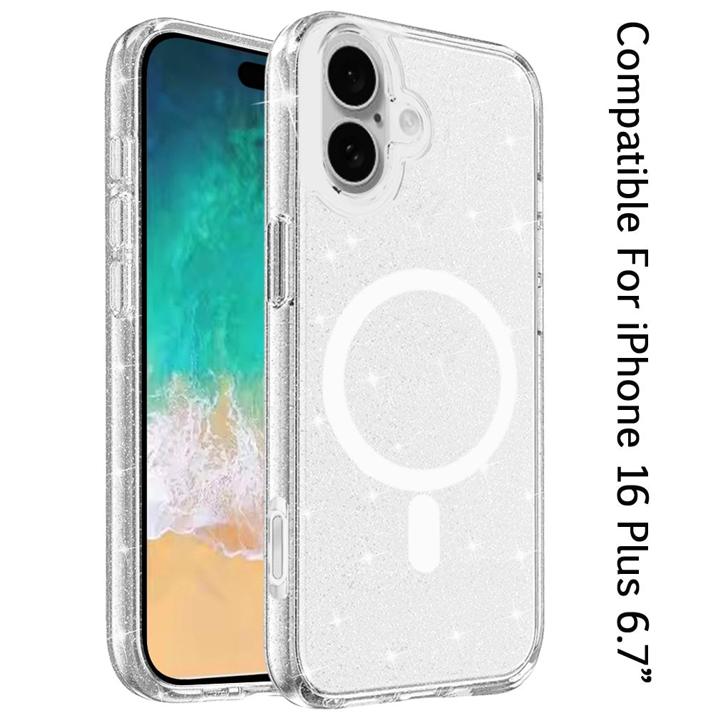 For Apple iPhone 16 Plus (6.7") Premium Glitter Shiny Sparkle Bling [MagSafe Compatible] TPU Rubber Hard PC Back Hybrid Case Cover