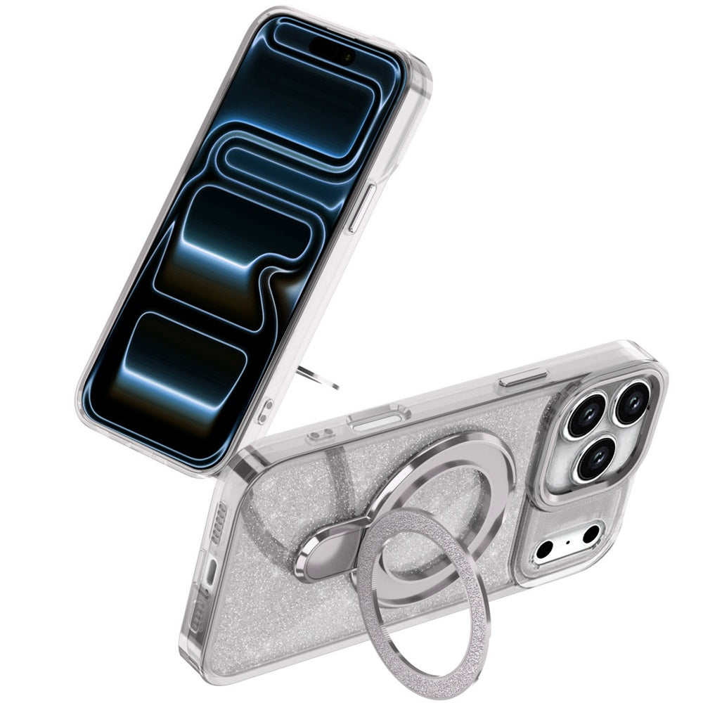 Phone Case for Apple iPhone 18 Pro Max Colofull Transparent Glitter Magnetic Ring Stand Shockproof Rotating Grip Protective Hybrid Durable Cover