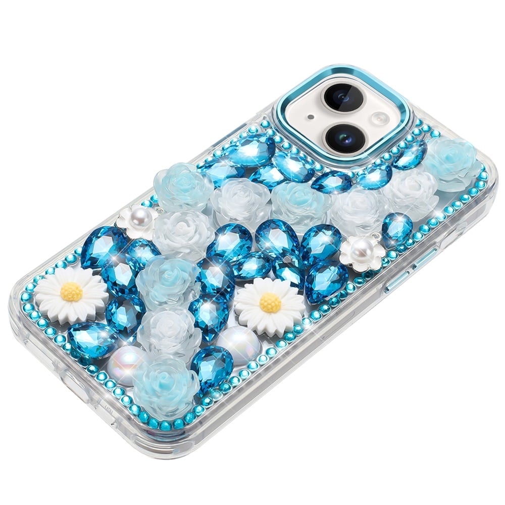Phone Case for iPhone 14 Full Bling Rhinestone Glitter Floral Luxury Hybrid Shockproof Stylish Sparkling Protective Designer Ornament Cover