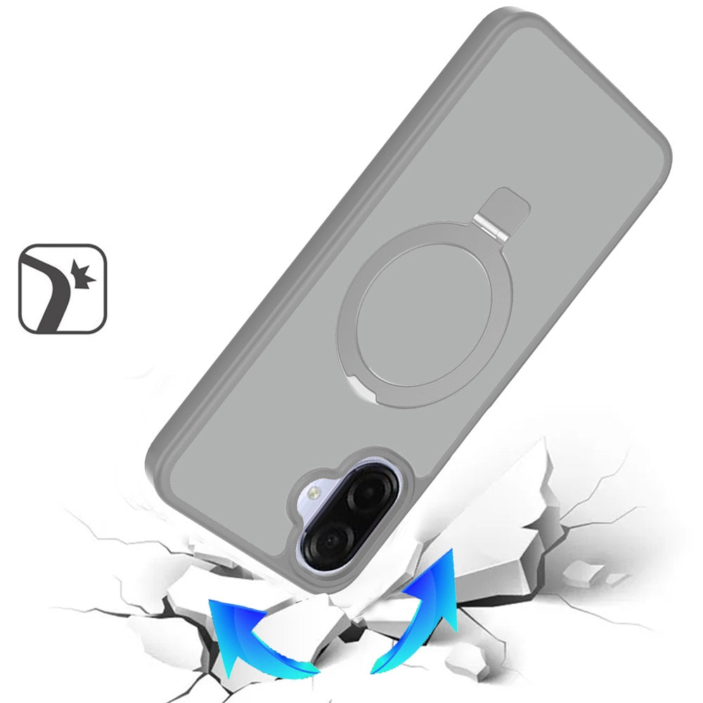 Phone Case for Samsung Galaxy A08 4G, A07 5G, A07 4G Magnetic Ring Stand Full Rotation Matte Shockproof Grip Anti Slip Durable Camera Protection Hybrid Cover
