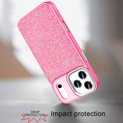 Phone Case for Apple iPhone 17 Pro Max (6.9") Crystal Glass Bling Diamond Metallic Edge Shockproof Durable Protective Clear Hybrid Stylish Premium Design Cover Hotpink