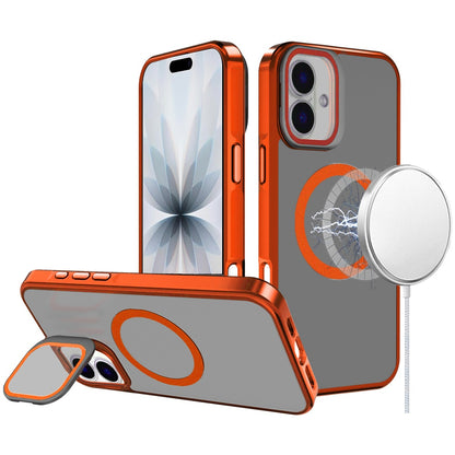 For Apple iPhone 17 (6.3") Tough HQ Hybrid Case with Aluminum Frame Camera Stand, Compatible with MagSafe, Translucent Matte Shockproof Case Cover Cosmic Orange