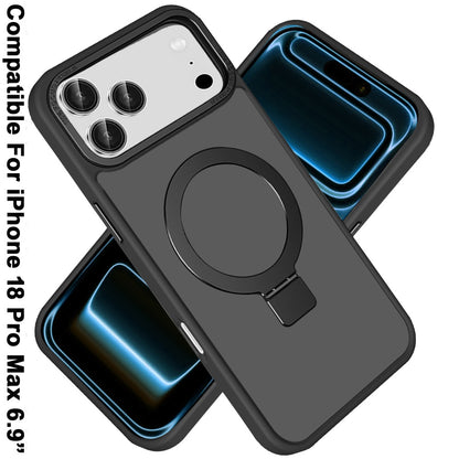 Phone Case for Apple iPhone 18 Pro Max/ 17 Pro Max Metal Chrome Magnetic Circle Kickstand Shockproof Matching Camera Protector Durable Grip Hybrid Armor Cover