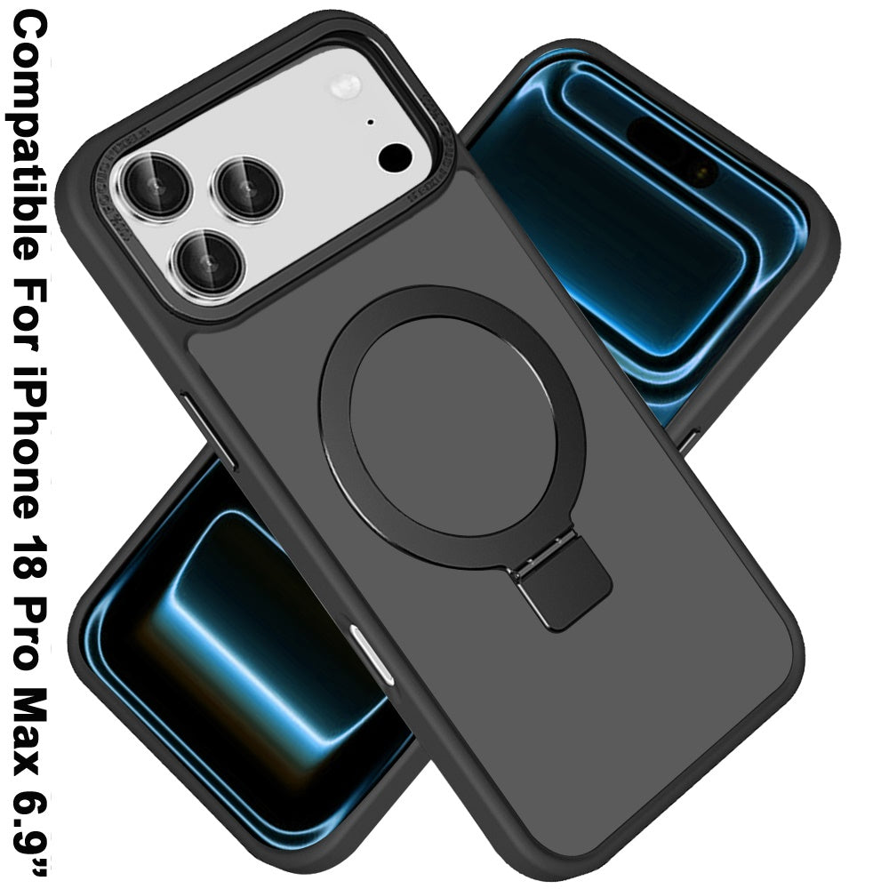 Phone Case for Apple iPhone 18 Pro Max/ 17 Pro Max Metal Chrome Magnetic Circle Kickstand Shockproof Matching Camera Protector Durable Grip Hybrid Armor Cover