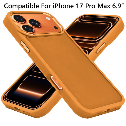 Phone Case for Apple iPhone 17 Pro Max Polished Acrylic Hybrid TPU Slim Shockproof Metal Button Thick Durable Grip Camera Protection Anti-Scratch Cover Cosmic Orange