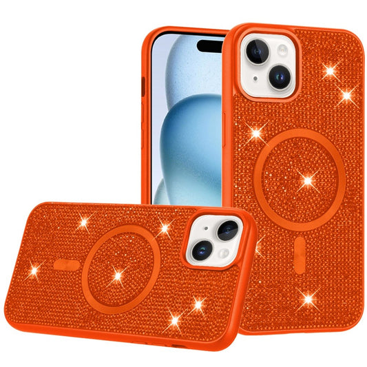 Phone Case for iPhone 15 (6.1") Magnetic Bling Diamond Sparkle Hybrid Shockproof Rugged Grip Durable Protection Anti-Slip Armor Design Cover Cosmic Orange