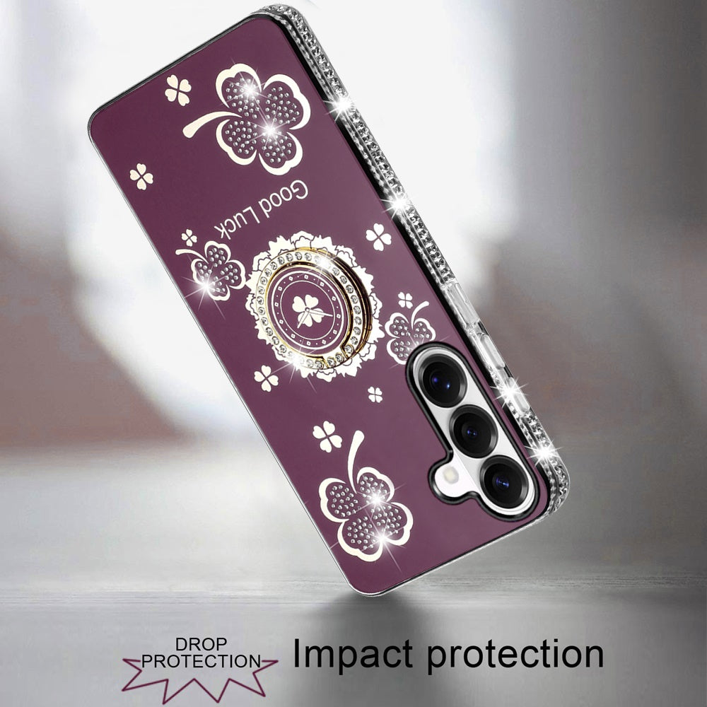 Phone Case for Samsung Galaxy S26 FE /Fan Edition Glitter Diamond Ring Stand Sparkle Rhinestone Edge AntiSlip Kickstand Luxury Fashion Bumper Shockproof Cover Purple
