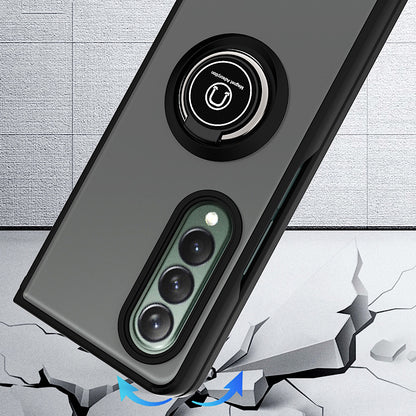 For Samsung Galaxy Z Flip 7 Semi Transparent Matte Hybrid Protective PC & TPU Shockproof with 360° Rotation Ring Stand Case Cover