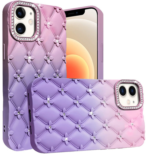Phone Case for Apple iPhone 12 /12 Pro Floral Glitter Shimmer Bling Hybrid Shockproof Anti Slip Thick TPU Protective Stylish Design Cover Pink
