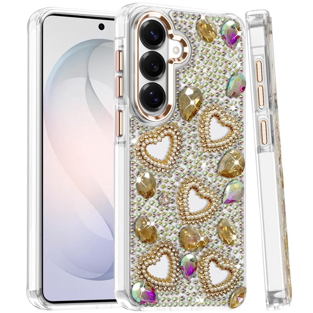 Phone Case for Samsung Galaxy S26 Luxury Crystal Heart Rhinestone Diamond Bling Shockproof Hybrid Glitter Protective Stylish Durable Grip Cover