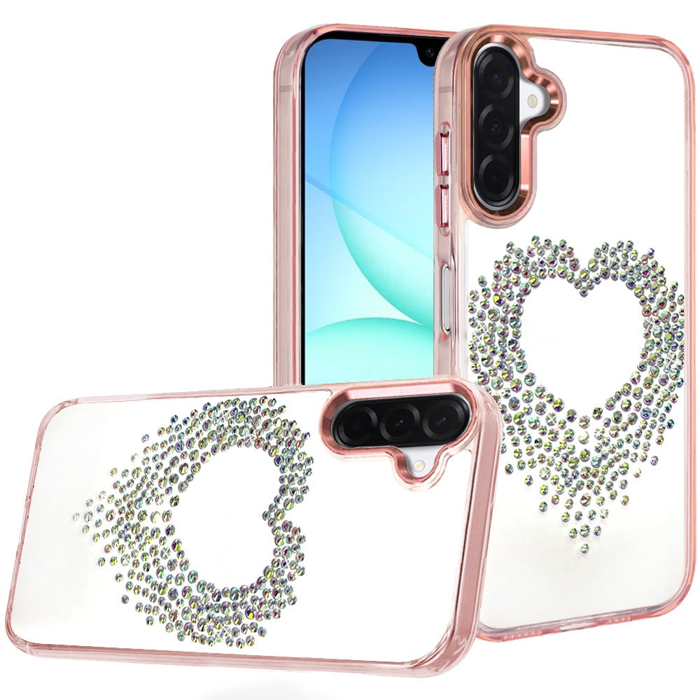 For Samsung Galaxy A37 Angel Hearts Bling Glitter Diamond Hybrid TPU Cover, Colorful Frame Shockproof Protective Back Case Cover
