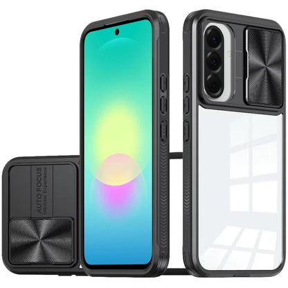 Phone Case for Samsung Galaxy A27 Clear Transparent Back with Sliding Camera Hybrid Shockproof Slim Protective Durable Colorful Frame Cover