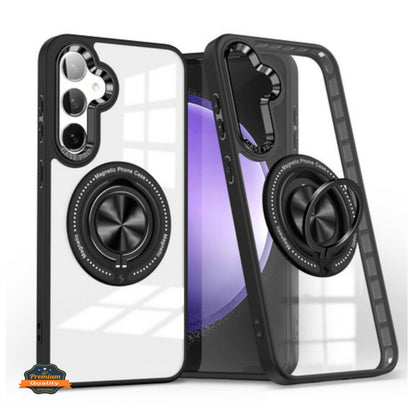 For Samsung Galaxy S25 EDGE Clear Transparent Back Hybrid with Rotating Ring Stand, MagSafe Compatible Shockproof Slim TPU PC Case Cover