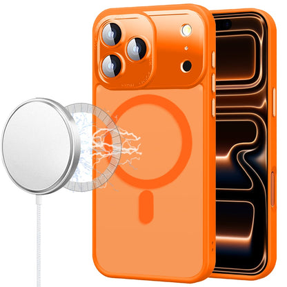 Phone Case for Apple iPhone 17 Pro Max Shockproof Magnetic Hybrid Metal Frame Tempered Camera Glass Lens Protector Military Drop Protection Armor Cover Orange