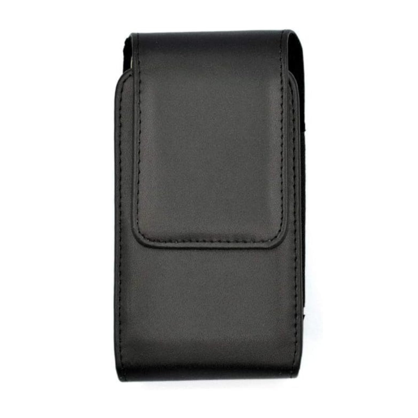 For Apple iPhone 16 Pro (6.3") Universal PU Leather Vertical Phone Pouch Holder Carrying Case [Magnetic Closure] With Fixed Belt Clip Holster Hybrid [Black]