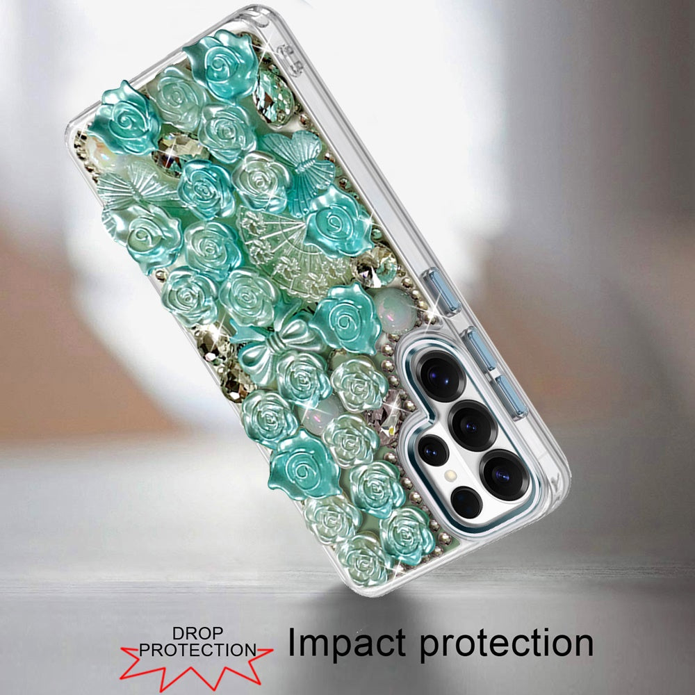 For Samsung Galaxy S25 Ultra Muti-Color Floral Fashion Bling Crystal 3D Full Diamonds Stones Sparkle Rhinestone Glitter Hybrid Case Cover