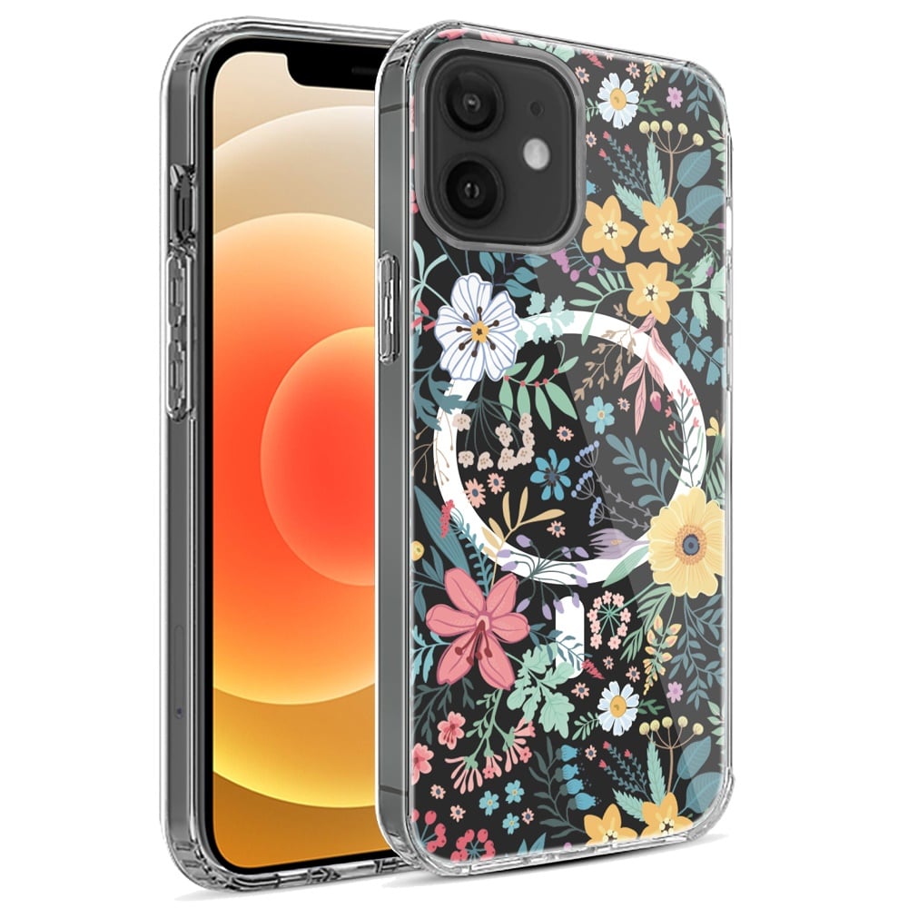For iPhone 12 / iPhone 12 Pro (6.1") Hybrid Flower Design Stylish Fashion Case, MagSafe Compatible, Thick Shockproof Hard PC Case Cover Wildflower