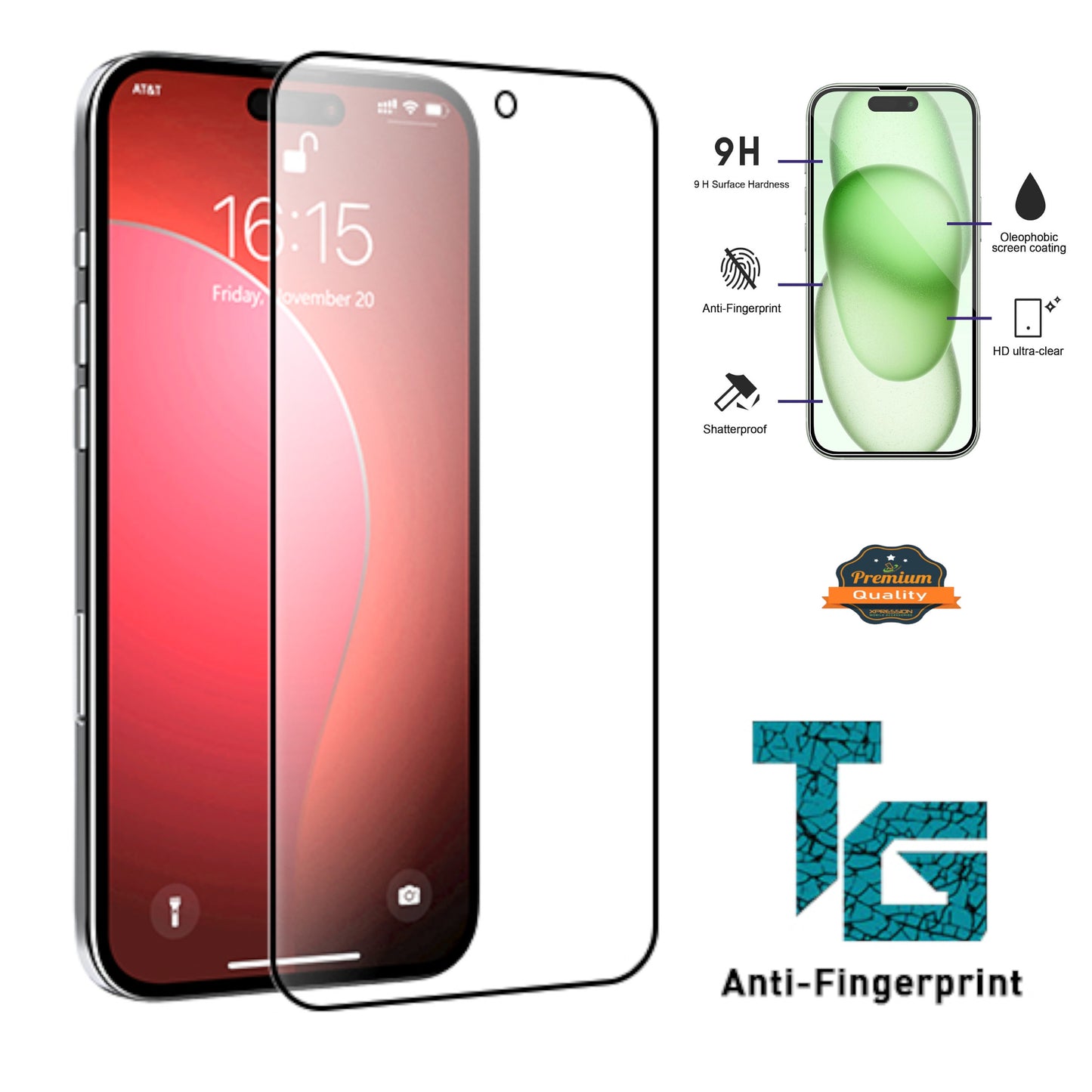 For Apple iPhone 16 Plus (6.7") Anti-Fingerprint Tempered Glass Screen Protector 9H Hardness, HD, Bubble-Free Protector Clear