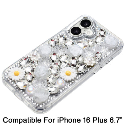 Phone Case for Apple iPhone 16 Plus Full Bling Rhinestone Glitter Floral Luxury Hybrid Shockproof Stylish Sparkling Protective Designer Ornament Cover