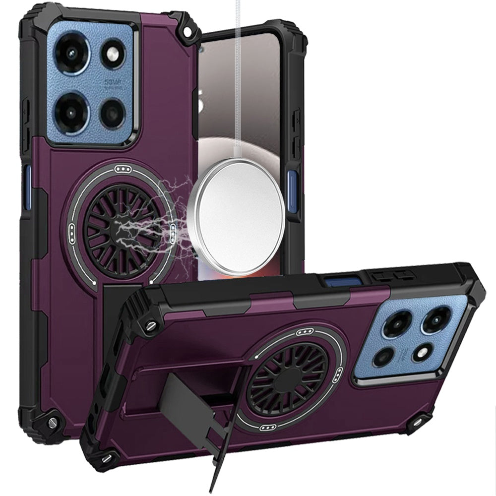 Phone Case for Moto G Stylus 5G 2026, Moto G Stylus 5G 2025 Invisible Kickstand Magnetic Car Mount Friendly Shockproof Texture Anti Slip Durable Grip Heavy Duty Hybrid Cover Purple