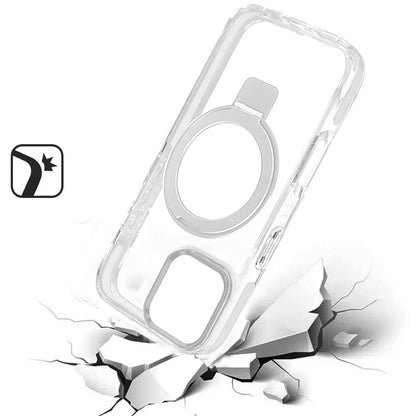 For Apple iPhone 16 Plus (6.7") Hybrid Transparent Circle Back Ring Kickstand [Compatible with MagSafe] Shockproof Color Frame Bumper Case Cover