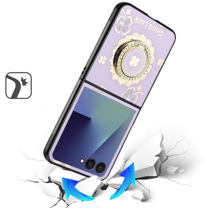 For Samsung Galaxy Z Flip 7 Diamonds 3D Fashion Bling Sparkly Glitter Ornaments Engraving Hybrid with Ring Stand Case Cover