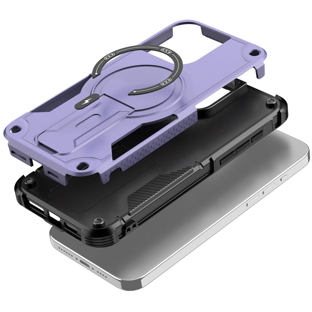 Phone Case for Apple iPhone 17 (6.3") Magnetic Kickstand Rugged Shockproof Armor Grip Anti Slip Heavy Duty Protective Matte Stand Hybrid Cover Purple