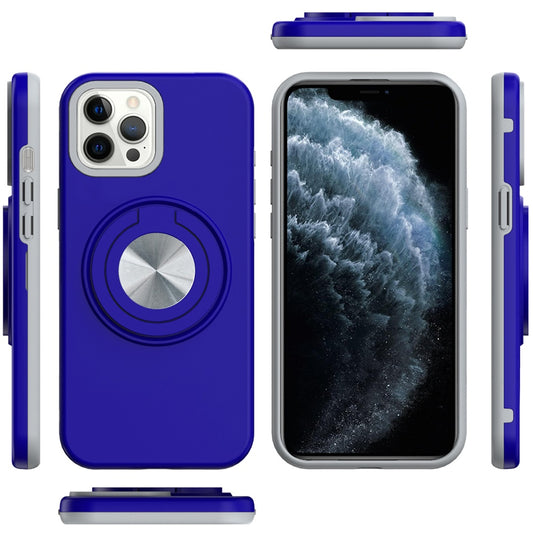 Phone Case for Apple iPhone 11 Pro Max Shockproof Magnetic Ring Stand Rotating CarMount Hybrid Metal Matte Finish AntiSlip Grip Kickstand Cover Blue